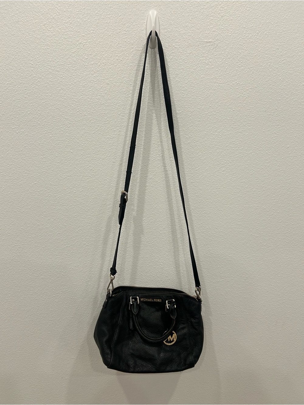 2 Michael Kors Black Leather Crossbody Satchel and Brown Bag with Gold Hardware